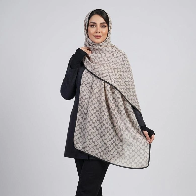 شال زنانه مدل توری تابستانی زنجیری ریز دور نوار دوزی 
