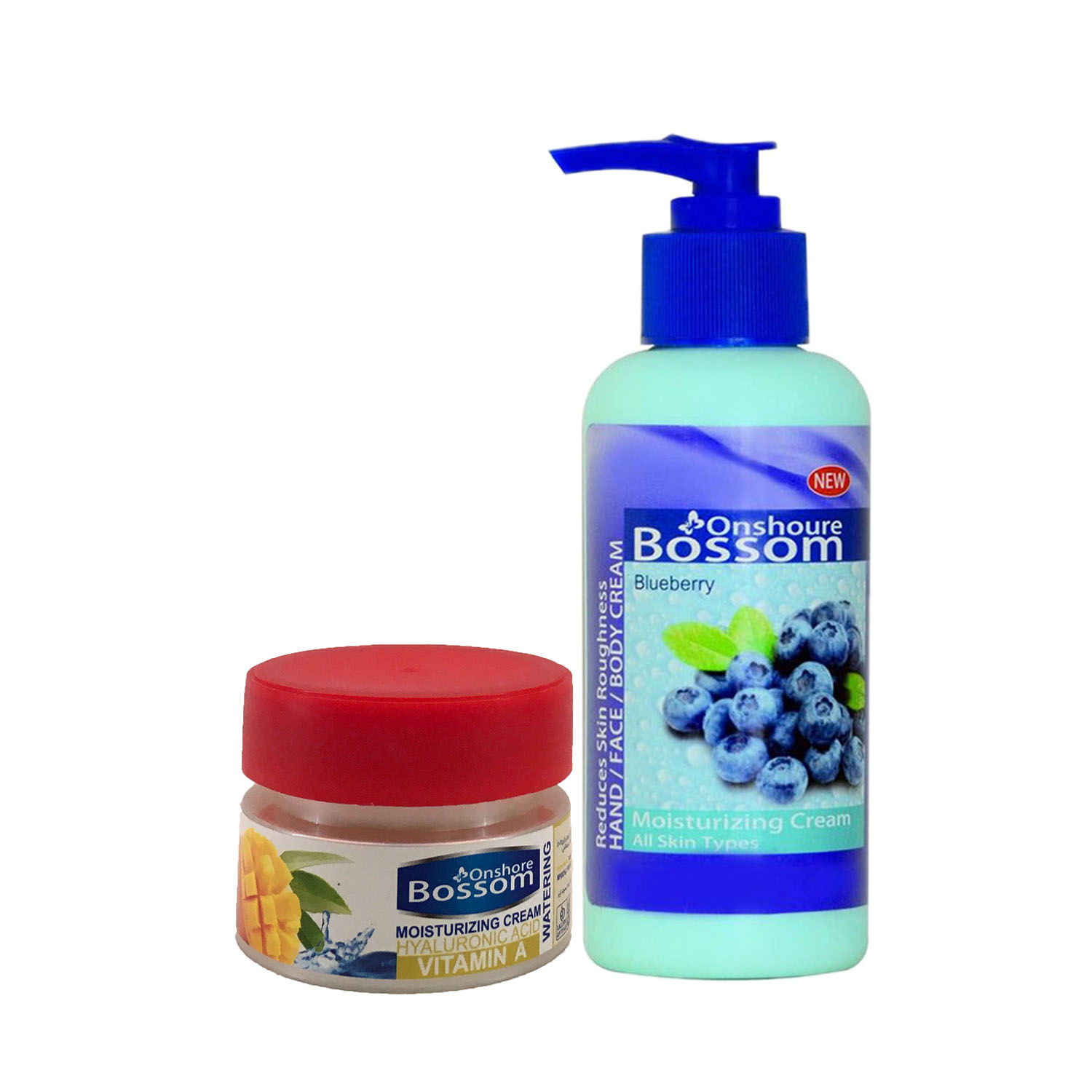 کرم آبرسان انشور بوسوم مدل بلوبری حجم 250 میلی لیتر به همراه کرم مرطوب کننده مدل میوه های زرد حجم 120 میلی لیتر