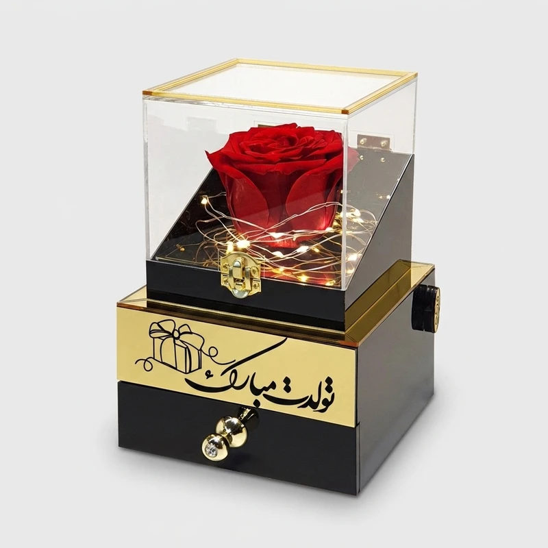 جعبه موزیکال مدل رز جاودان طرح تولدت مبارک کد M01