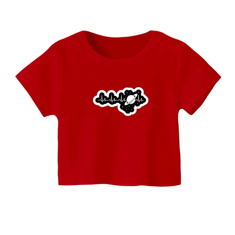 کراپ‌ تی‌شرت آستین کوتاه زنانه مدل ضربان قلب کد 01