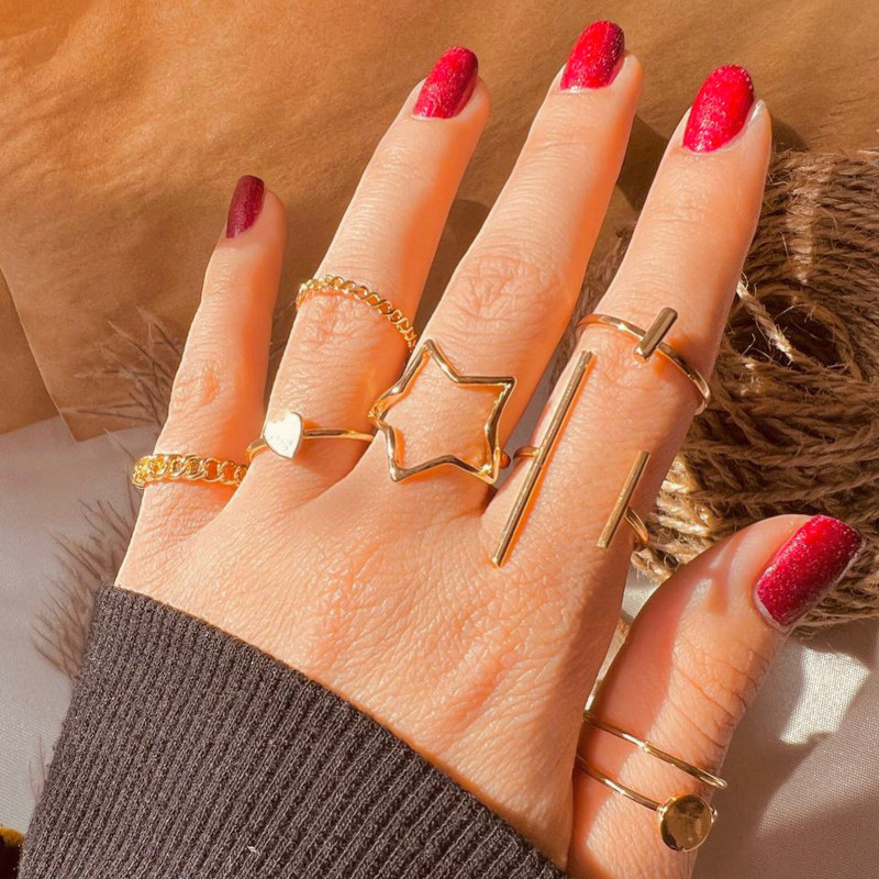 انگشتر دخترانه مدل ستاره ای بسته 8 عددی