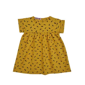 پیراهن دخترانه افراتین مدل پر رنگ خردلی