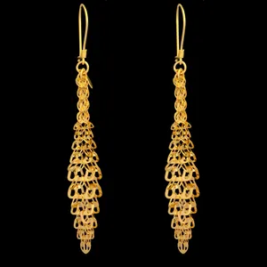 گوشواره آویز طلا 18 عیار زنانه طلای مستجابی مدل لیزرکات کونیک کد L2