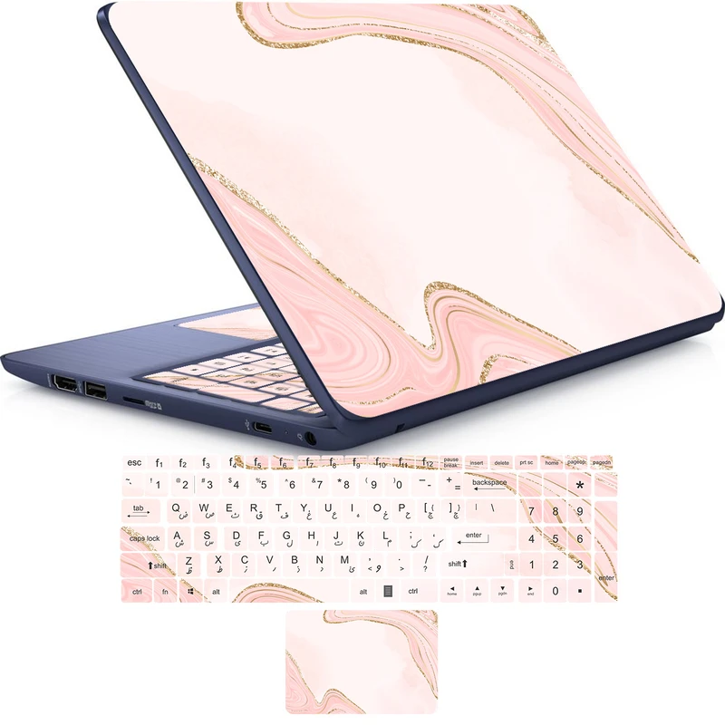   استیکر لپ تاپ راتیانا مدل pink marble مناسب برای لپ تاپ 15 تا 17 اینچ به همراه برچسب حروف فارسی کیبورد