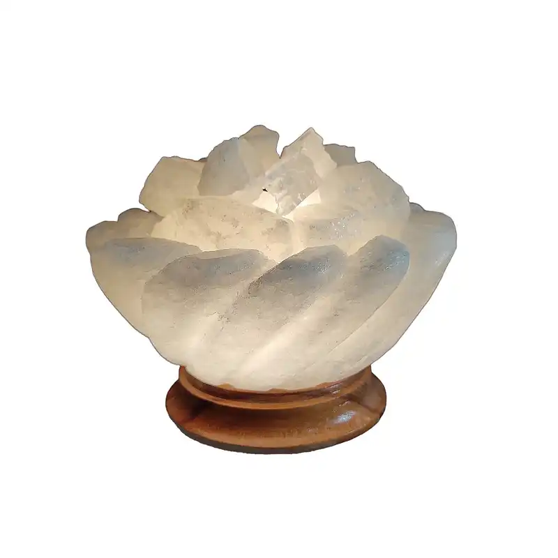آباژور سنگ نمک مدل کاسه هلال دار ستاره ای پایه چوبی کد 401