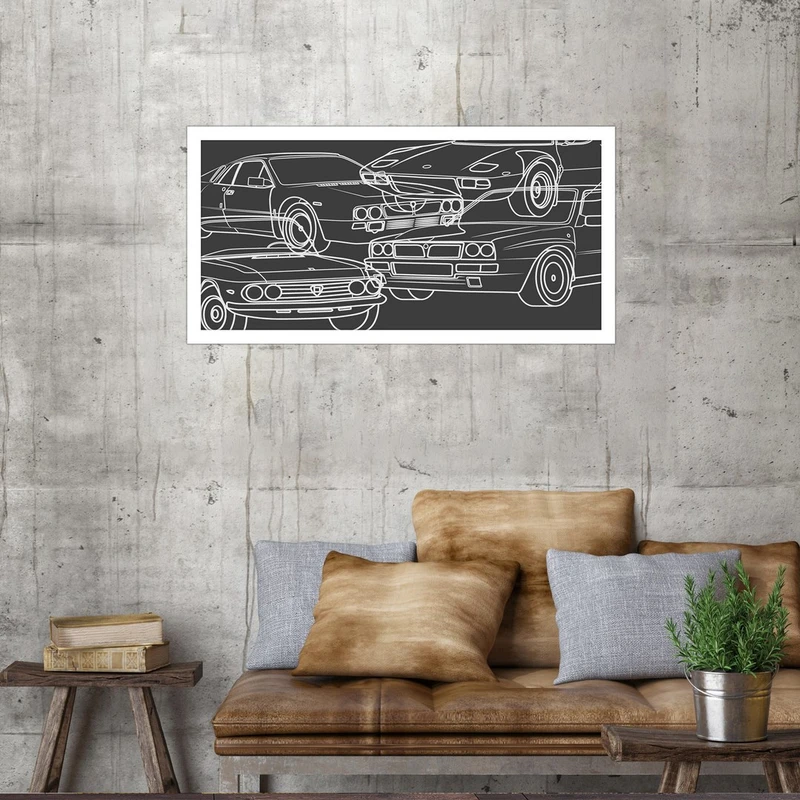 تابلو بکلیت طرح گرافیکی سیاه قلم ماشین مدل W-S4583