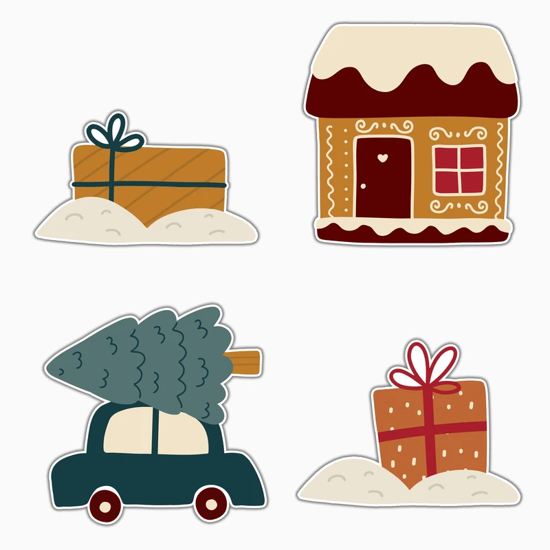 استیکر لپ تاپ و موبایل بووم طرح کریسمس کد MA79 مجموعه 4 عددی