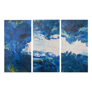 تابلو نقاشی اکریلیک به سبک آبستره مدل موج دریا مجموعه 3 عددی