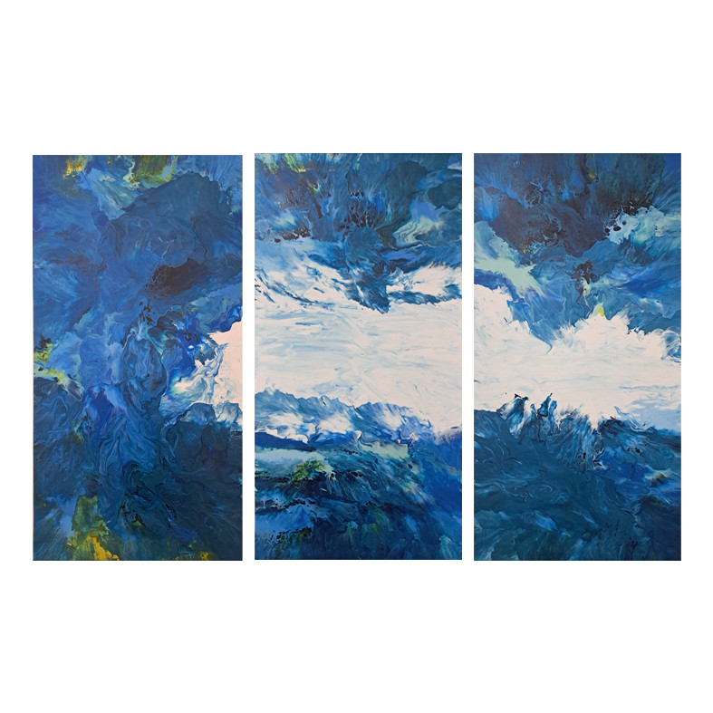 تابلو نقاشی اکریلیک به سبک آبستره مدل موج دریا مجموعه 3 عددی