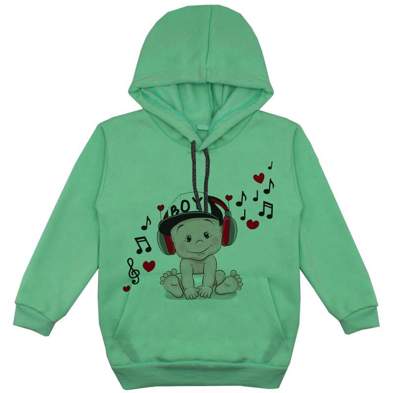 هودی پسرانه مدل پسر و هدفون F52 رنگ سبز