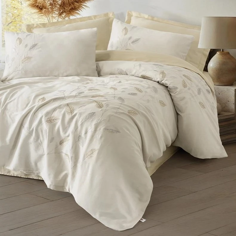 سرویس ملحفه 2 نفر 6 تکه کاتن باکس مدل Brode Saten Blade Bej C.K