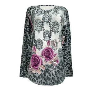 بلوز آستین بلند زنانه مدل نخی ترک گل درشت کد 023