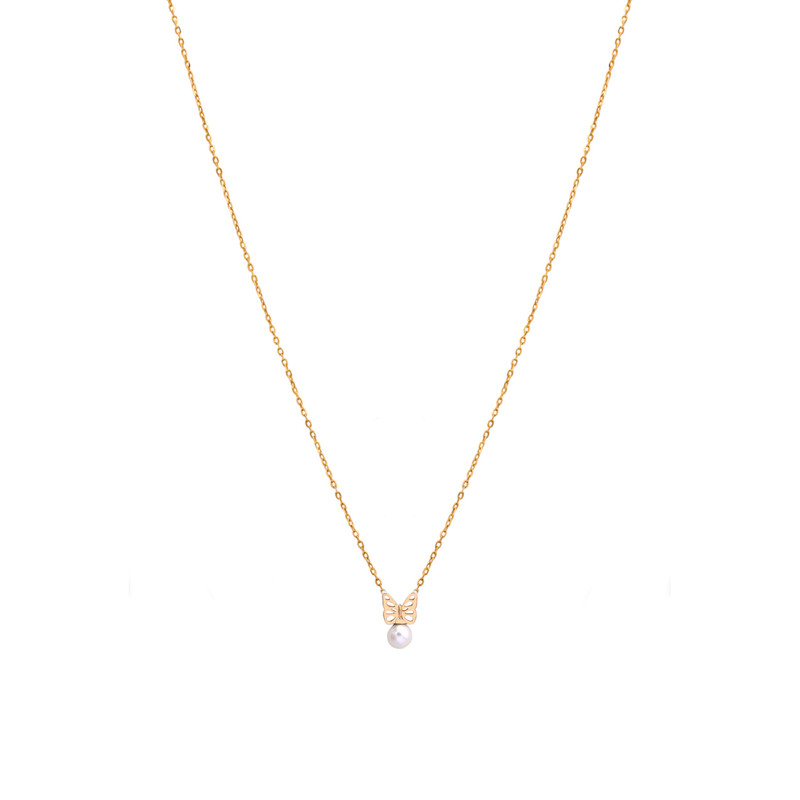 گردنبند طلا 18 عیار زنانه الی گالری مدل دو بال پروانه متصل و مروارید