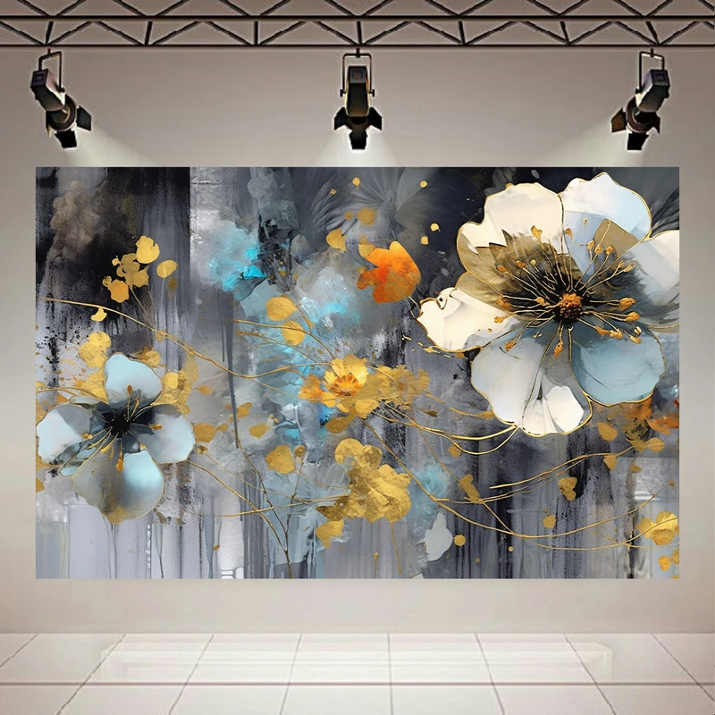 پوستر پارچه ای طرح مخمل گل مدل طلایی کد AR304000