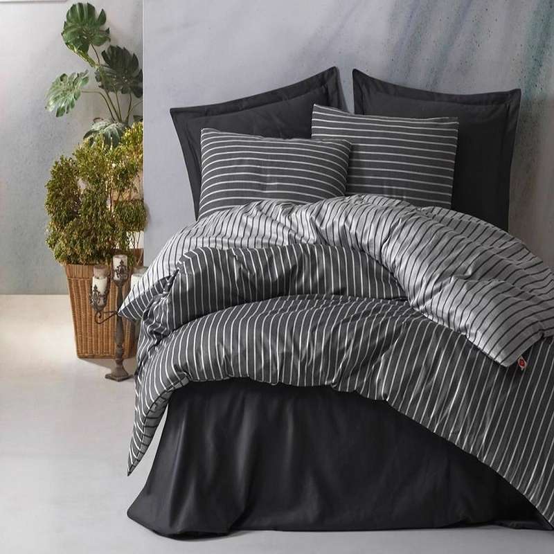 سرویس ملحفه دو نفره 6 تکه کاتن باکس مدل BAMBOO SATEN ANTRASIT