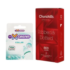 کاندوم چرچیلز مدل Hot Gel بسته 12 عددی به همراه کاندوم ایکس دریم مدل Collar بسته 1 عددی
