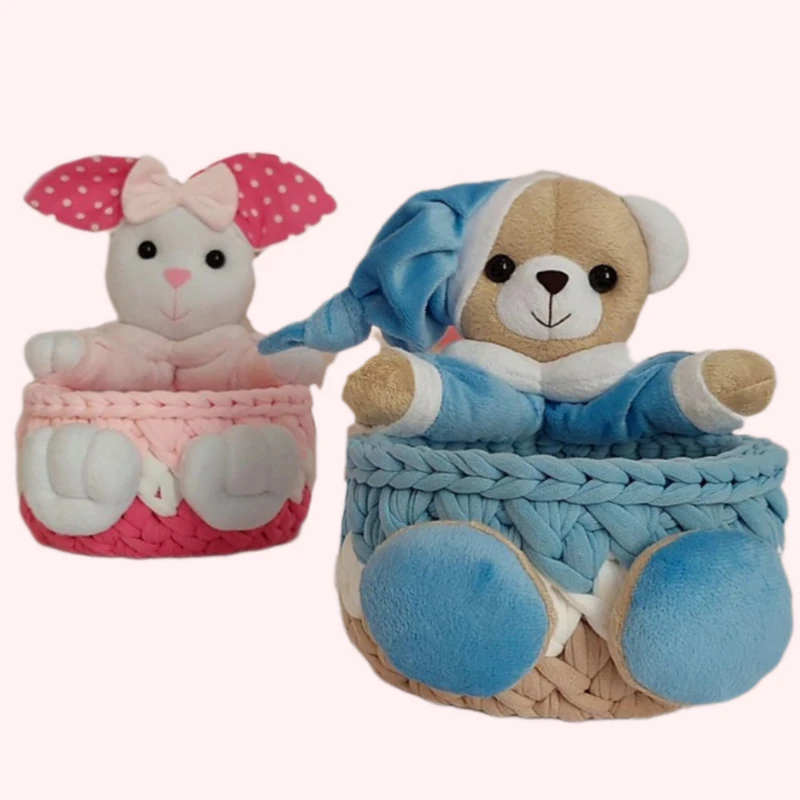 سبد بافتنی مدل قلاب بافی تریکو طرح عروسکی کد 1 مجموعه 2 عددی