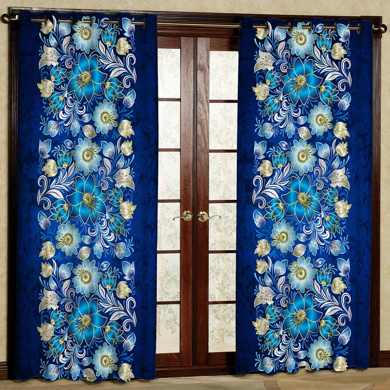 پرده مدل گل دار هازان پانچی کد 4743 سایز 140x200 سانتی متر