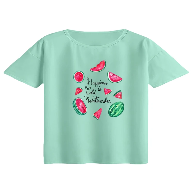 کراپ تی‌شرت آستین کوتاه زنانه مدل هندوانه یلدایی کد 60