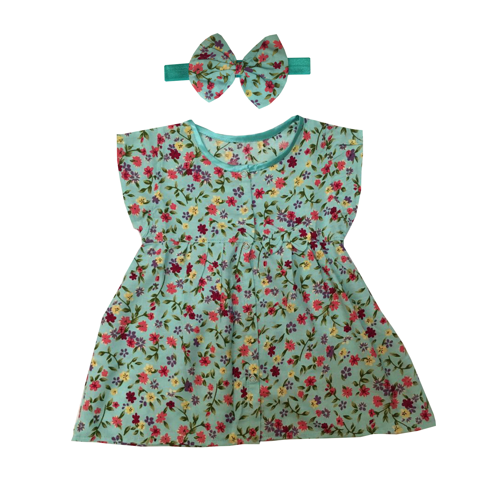 ست پیراهن و هدبند نوزادی دخترانه طرح گل کد 100