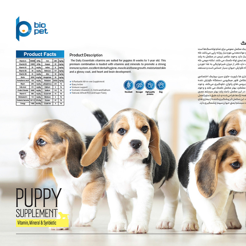 پودر مکمل توله سگ بایو پت مدل Puppy وزن 400 گرم
