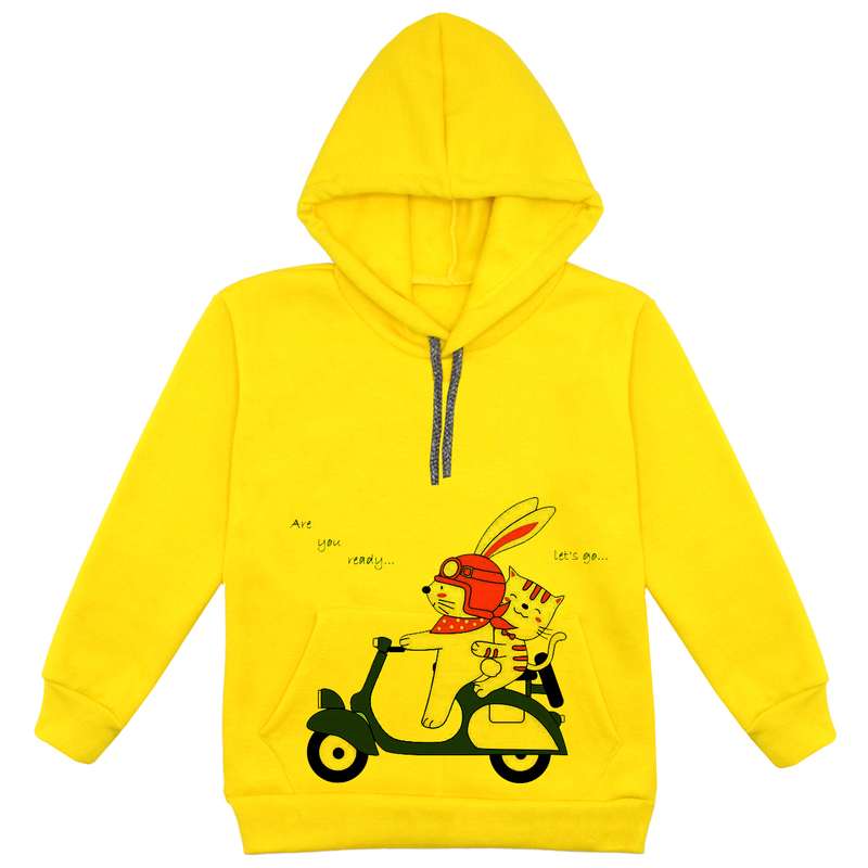 هودی پسرانه مدل خرگوش موتوری F42 رنگ زرد