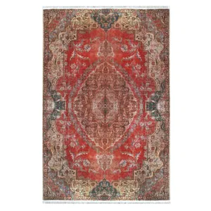 فرش ماشینی 1200 شانه فرش صرافیان زمینه قرمز حاشیه قرمز مدل گلنسا