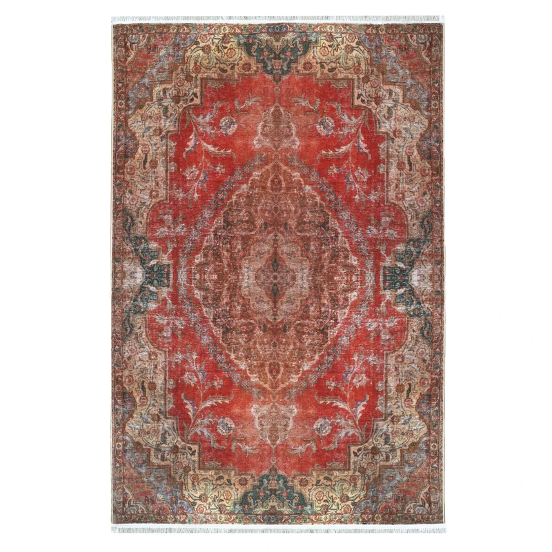 فرش ماشینی 1200 شانه فرش صرافیان زمینه قرمز حاشیه قرمز مدل گلنسا