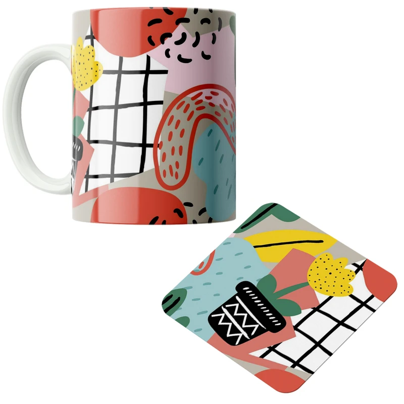 ماگ پاد آفرین مدل طرح و خطوط کد DKC511 به همراه زیر لیوانی