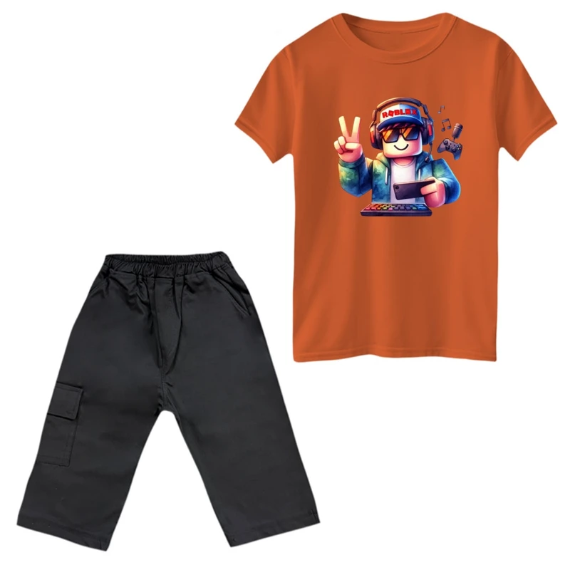 ست تی‌شرت و شلوارک پسرانه مدل روبلاکس کد 3