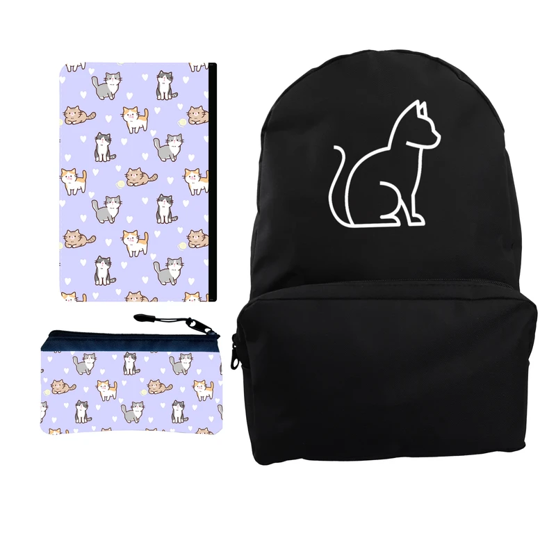 کوله پشتی مدل گربه کد KP-524 به همراه کلاسور و جامدادی