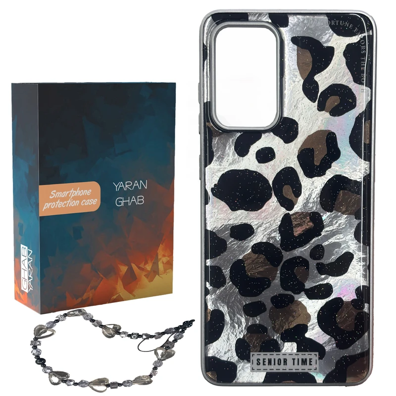 کاور یاران قاب مدل پلنگی مناسب برای گوشی موبایل سامسونگ Galaxy A52 / A52s به همراه بنداویز