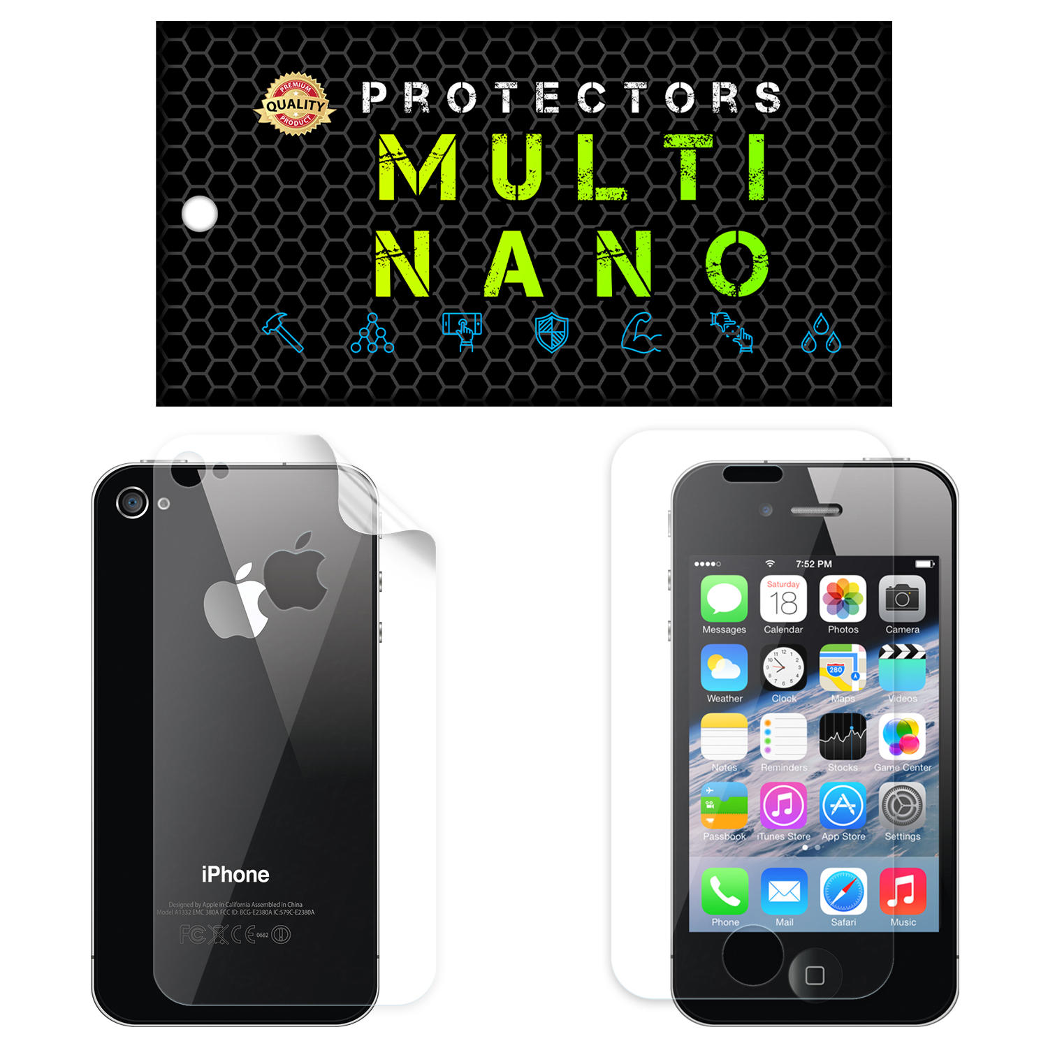 محافظ صفحه نمایش مولتی نانو مدل X-SFT مناسب برای گوشی موبایل اپل iPhone 4S به همراه محافظ پشت