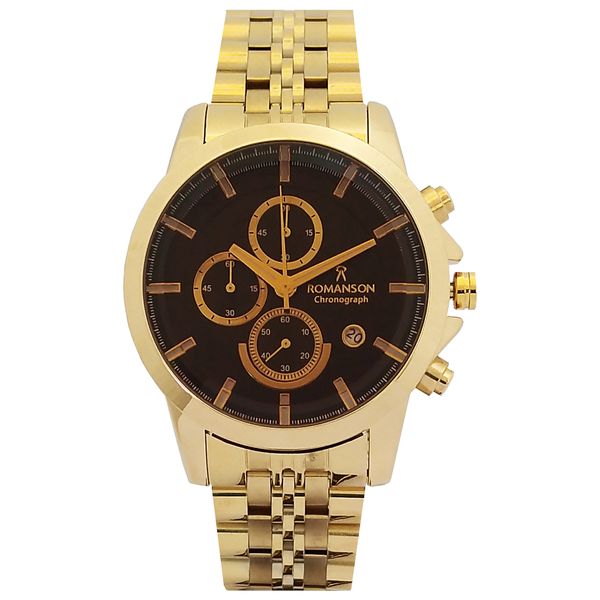 ساعت مچی عقربهای کوارتز مردانه رومانسون مدل بندفلزی کرنوگراف سه موتور ضدآب کد 8690