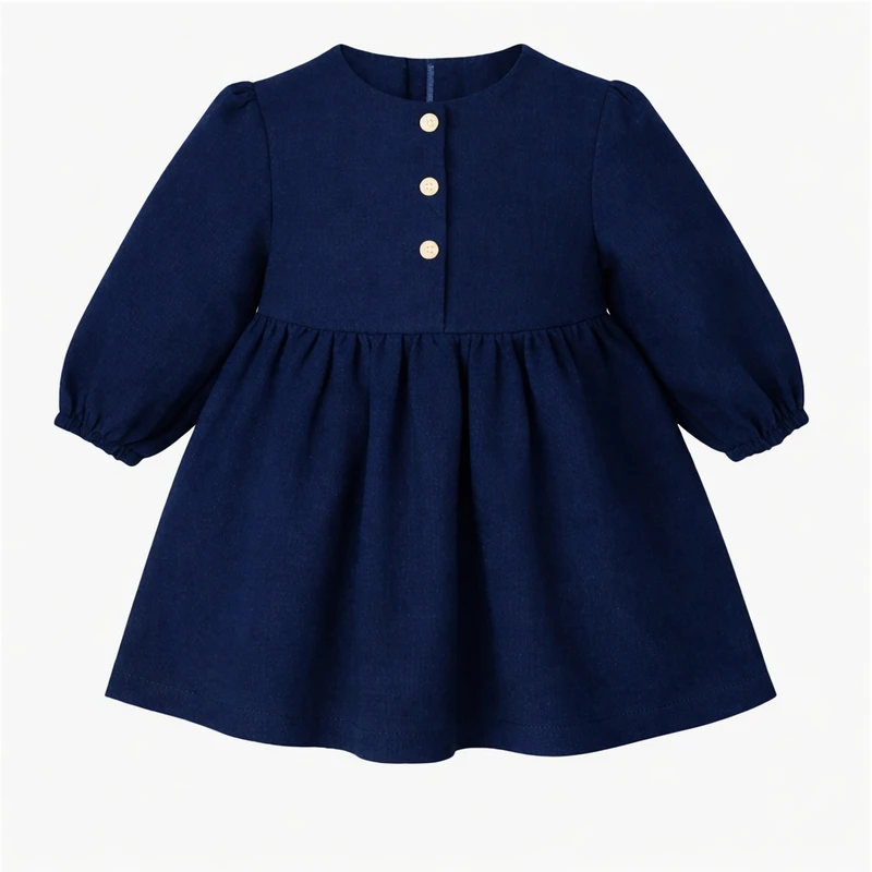 پیراهن آستین بلند یقه گرد دخترانه مدل نیلا