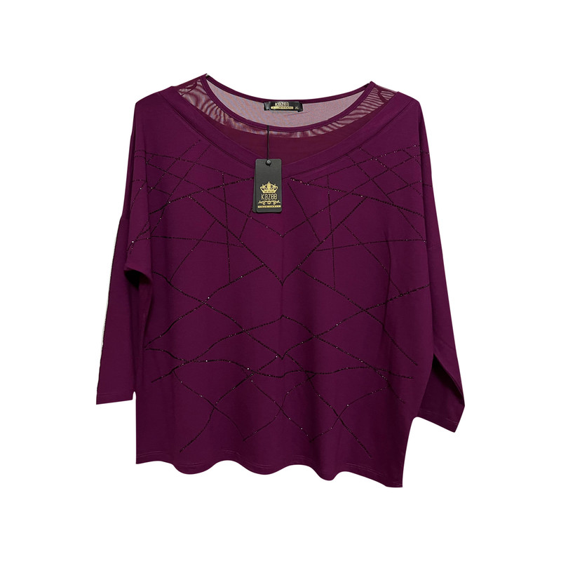 بلوز آستین بلند زنانه کازه مدل نگین مثلثی ضربدری