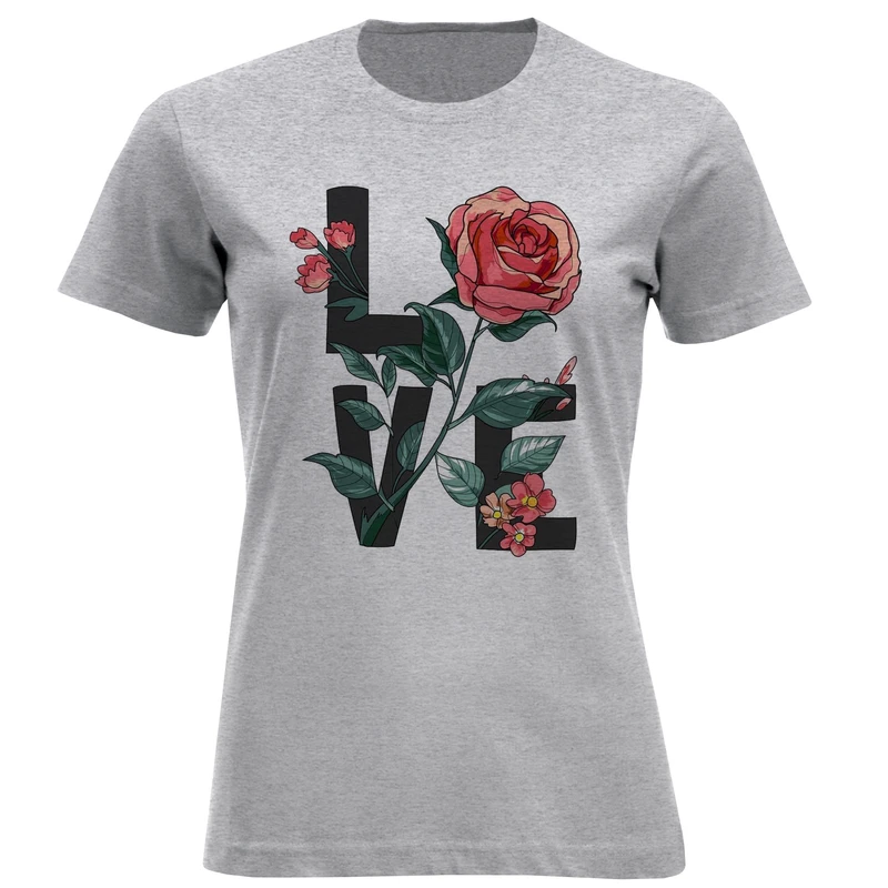تی شرت آستین کوتاه زنانه مدل عشق و گل W424