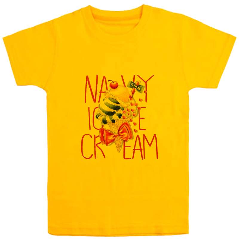 تی شرت آستین کوتاه دخترانه مدل بستنی قیفی D61 رنگ زرد