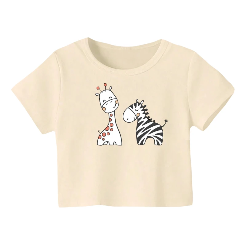 کراپ‌ تی‌شرت آستین کوتاه زنانه مدل زرافه کد 13