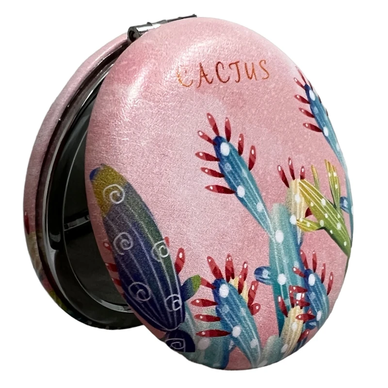 آینه جیبی مدل گرد طرح کاکتوس های شاد