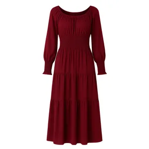 پیراهن ساحلی یقه گرد زنانه مدل دور سینه کش پهن