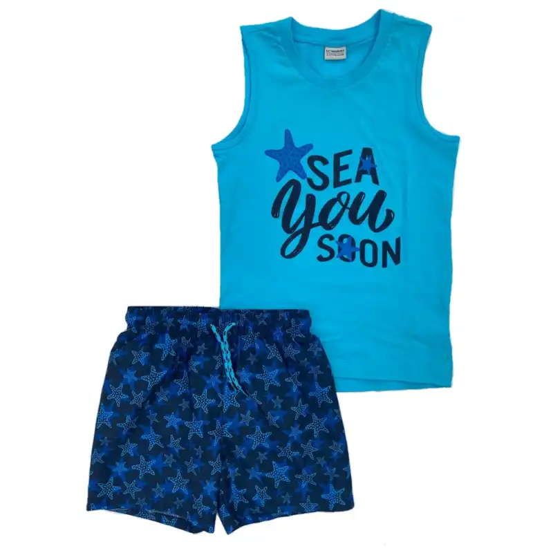 ست تاپ و شلوارک پسرانه ال سی وایکیکی مدل Sea you soon