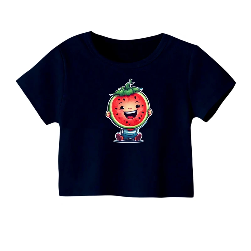 کراپ‌ تی‌شرت آستین کوتاه زنانه مدل هندوانه یلدایی کد 72 رنگ سورمه ای