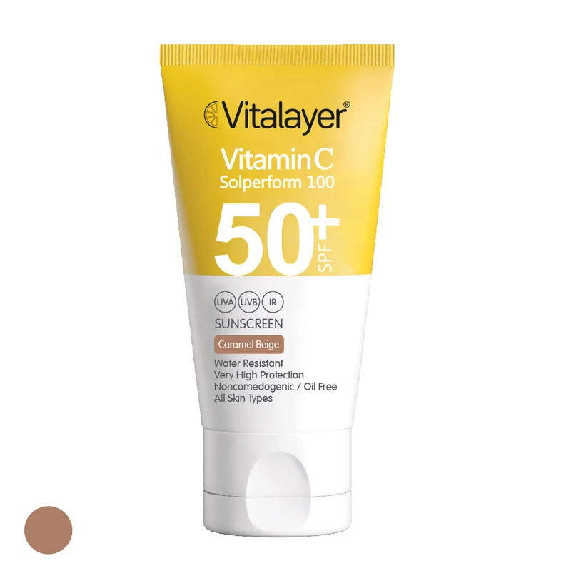کرم ضد آفتاب رنگی ویتالیر، SPF 50، مدل CB، ‌مناسب انواع پوست‌ با تنالیته متوسط و حجم 40 میلی‌لیتر، ضد آب، مرطوب‌کننده، غیر کومدون‌زا، محافظت‌کننده در برابر اشعه‌های UVA و UVB، ضد پیری،با ماندگاری 3 ساعته