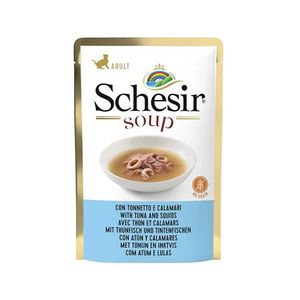 پوچ گربه بالغ شسیر مدل Schesir Cat Wet Soup با طعم ماهی تن و ماهی مرکب 85 گرم