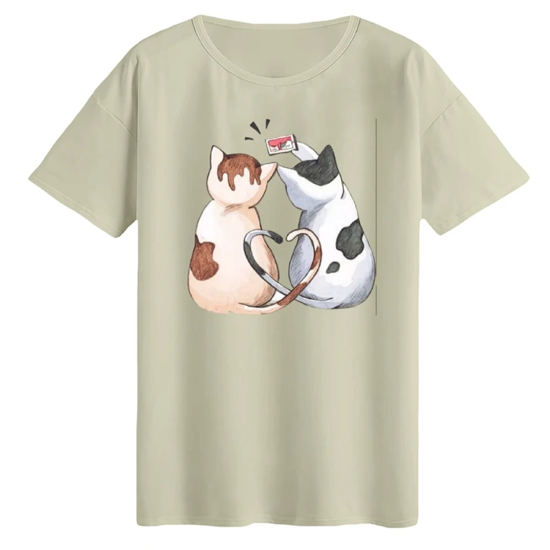 تی‌شرت لانگ آستین کوتاه زنانه مدل گربه های عاشق