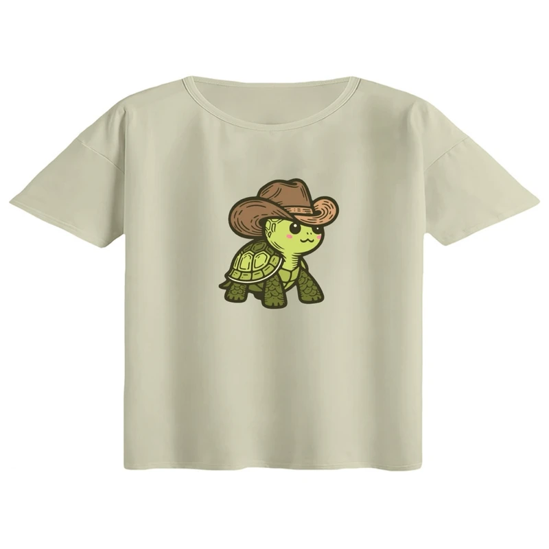 کراپ تی‌شرت آستین کوتاه زنانه مدل لاک پشت کارتونی کد 01