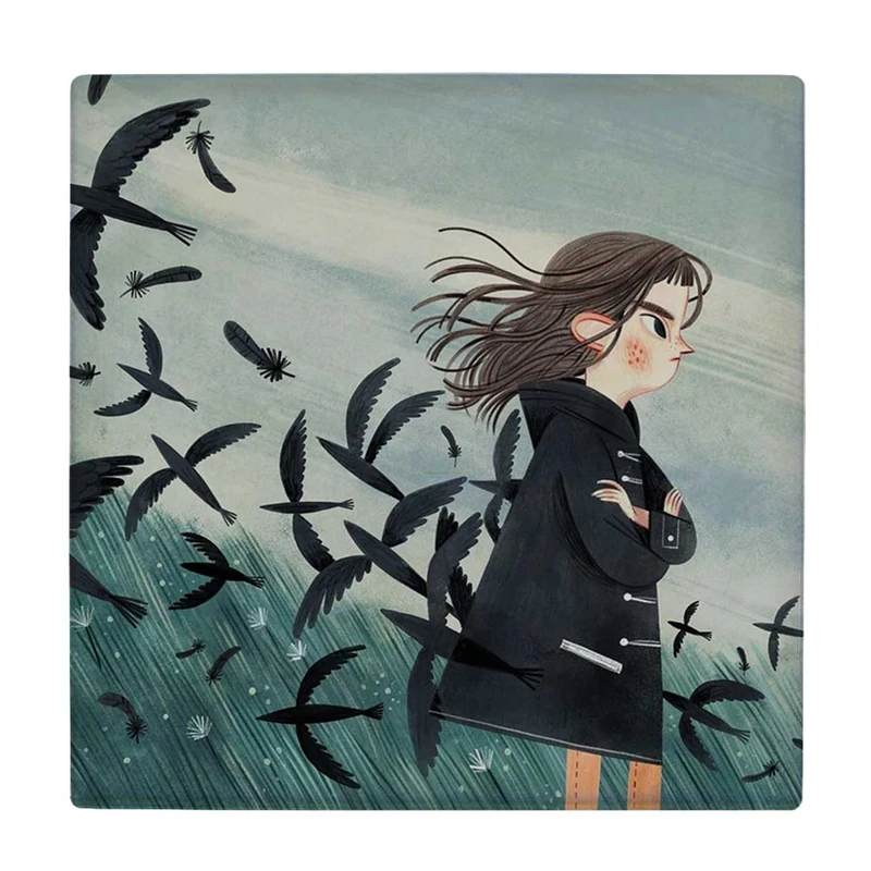  زیر لیوانی  طرح نقاشی دختر و پرستوها کد    6198131_5597