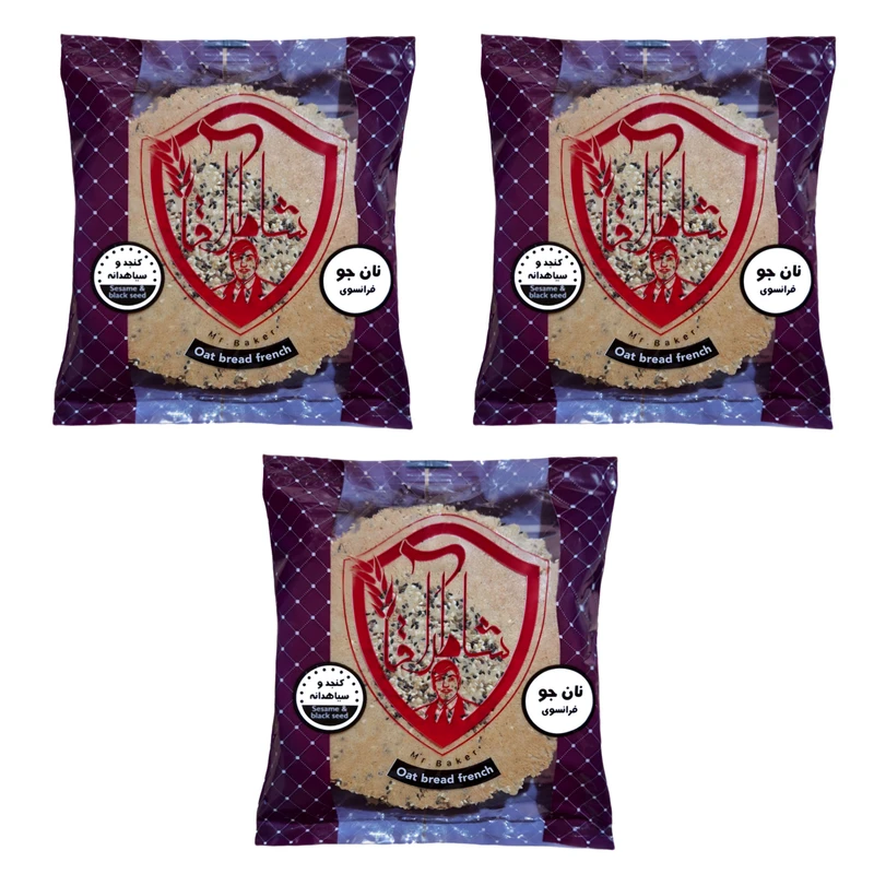نان جو خشک فرانسوی با طعم کنجد و سیاهدانه شاطر آقا - 250 گرم مجموعه 3 عددی