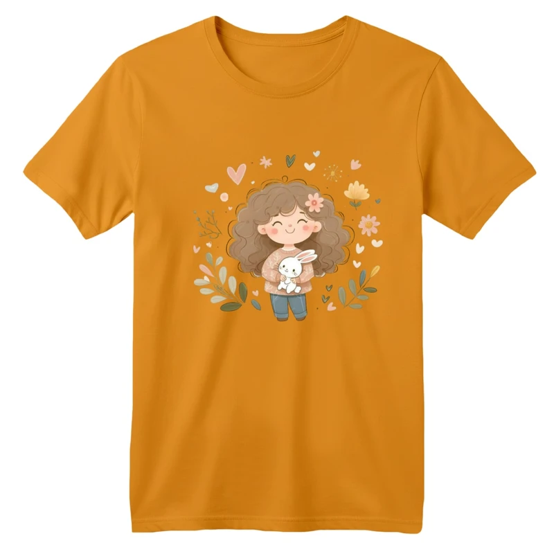 تی شرت آستین کوتاه بچگانه مدل دخترک کد 23 رنگ پرتقالی